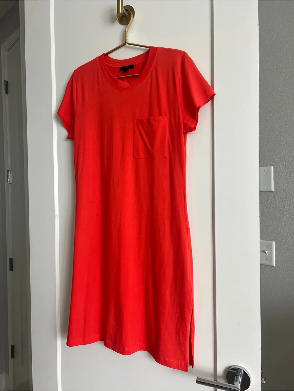 J.Crew Pocket T-Shirt Dress Neon Poppy Cotton NWT Size Small
